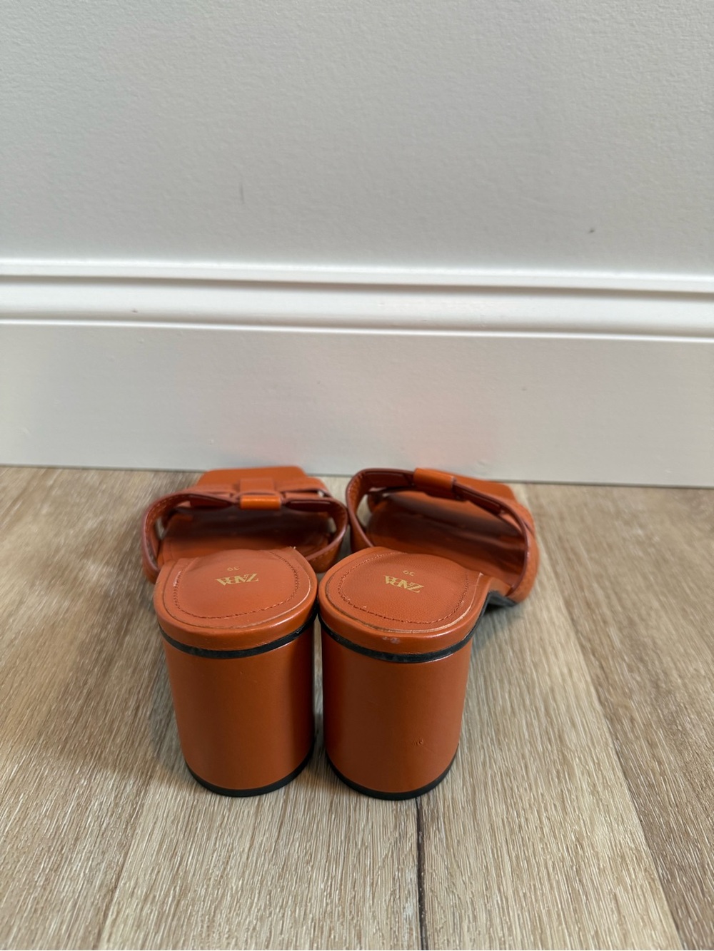 Zara Orange Woven Leather Block Heel Mules - Picture 3 of 5
